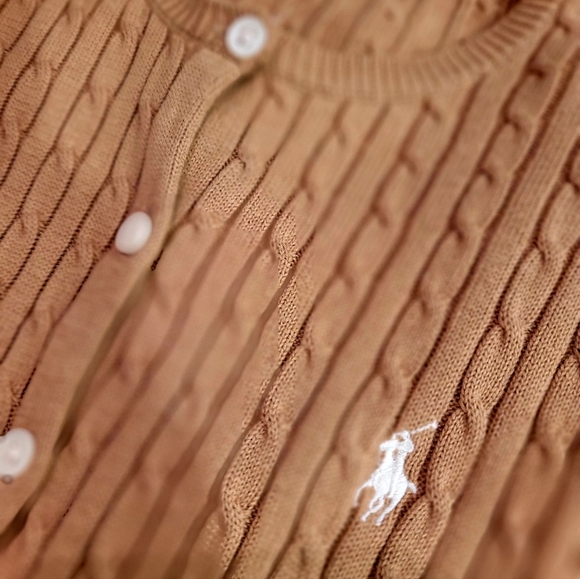 Ralph Lauren Sport/Camel Cable Knit Cardigan/Small/NWT/White Embroidered Polo - Picture 9 of 9